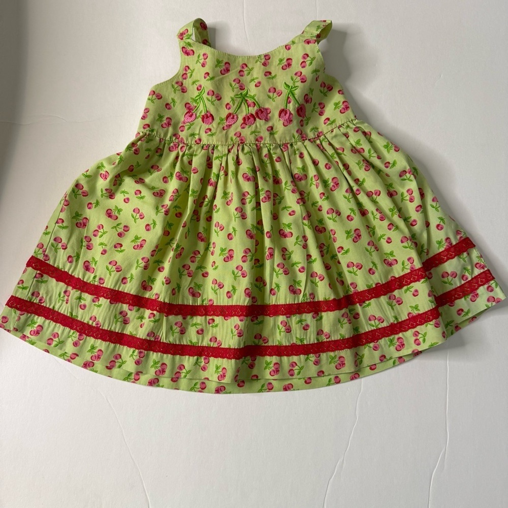 Vintage Blueberi Boulevard cherry green dress A Line embroidery size girls 12 Mo